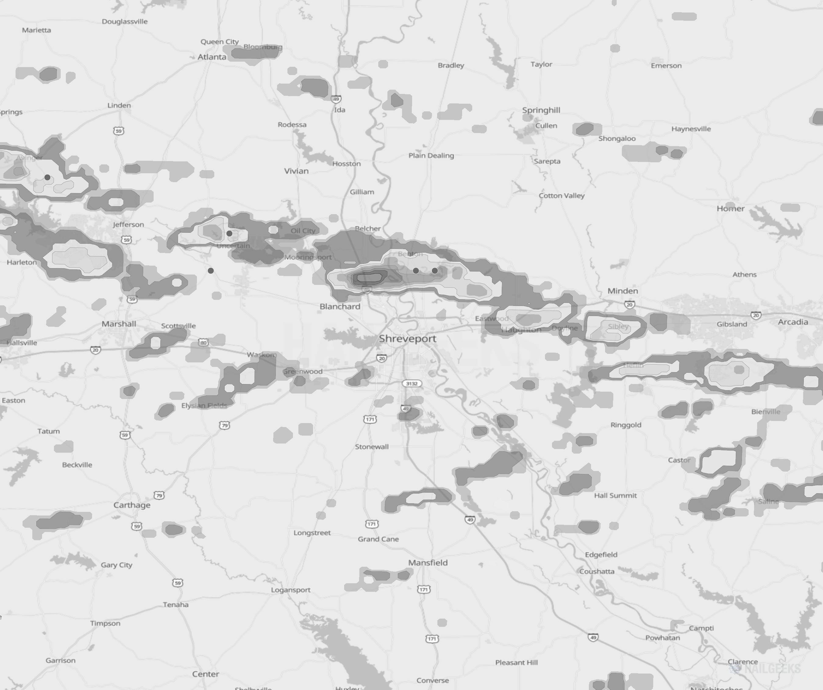 Free Hail Map And Report For Shreveport LA May 08 2026 HailGeeks Free Hail Map Shreveport LA 2026 05 08 